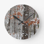 Snow Covered Oak Trees Winter Nature Photography Round Clock
