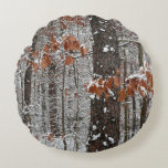 Snow Covered Oak Trees Winter Nature Photography Round Pillow