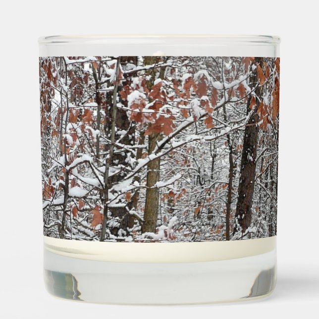 Snow Covered Oak Trees Winter Nature Photography Scented Candle (Front)