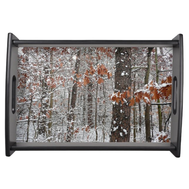 Snow Covered Oak Trees Winter Nature Photography Serving Tray (Front)