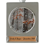 Snow Covered Oak Trees Winter Nature Photography Silver Plated Banner Ornament