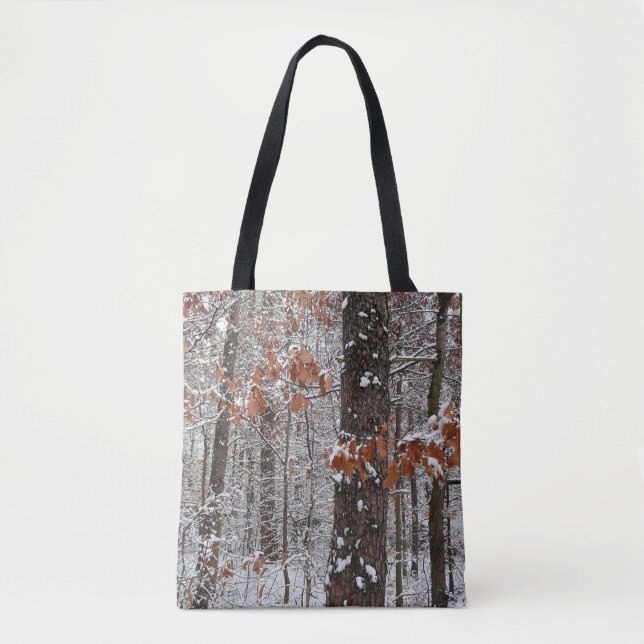 Snow Covered Oak Trees Winter Nature Photography Tote Bag (Front)