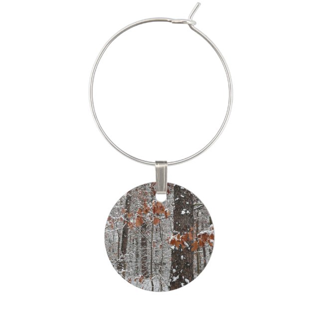 Snow Covered Oak Trees Winter Nature Photography Wine Charm (Front)