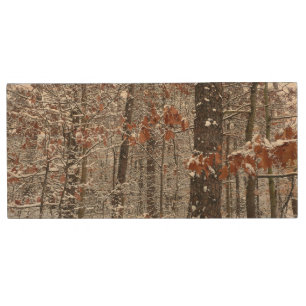 Snow Covered Oak Trees Winter Nature Photography Wood Flash Drive