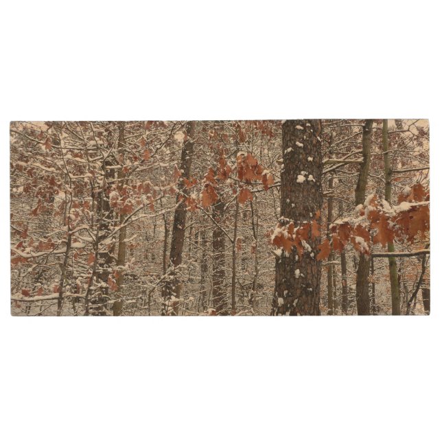 Snow Covered Oak Trees Winter Nature Photography Wood Flash Drive (Front)