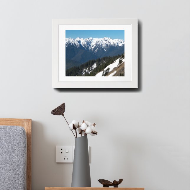Snow Covered Olympic Mountains Landscape Framed Art (Bedside)