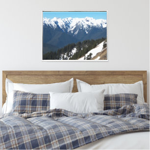 Snow Covered Olympic Mountains Photographic Canvas Print