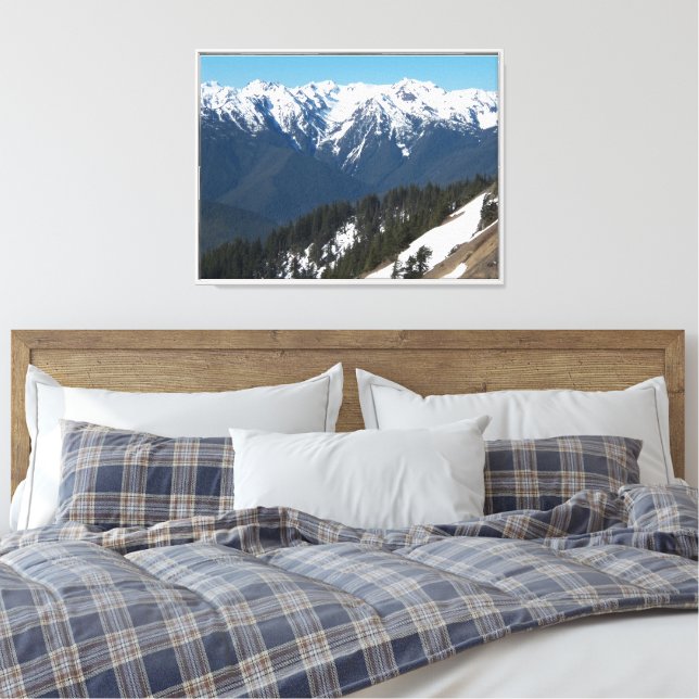 Snow Covered Olympic Mountains Photographic Canvas Print (Insitu(Bedroom))