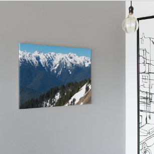 Snow Covered Olympic Mountains Photographic Canvas Print