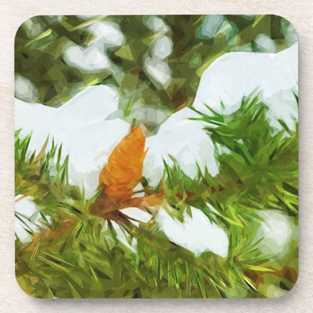 Snow covered Pine Abstract Impressionism Drink Coaster (Front)
