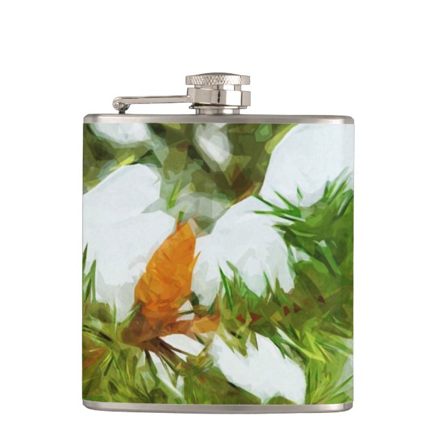 Snow covered Pine Abstract Impressionism Flask (Front)