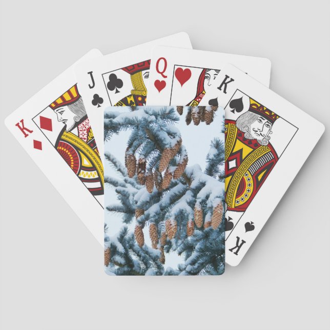 Snow Covered Pine Boughs and Cones Poker Cards (Back)