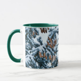 Snow Covered Pine Branches and Cones Mug