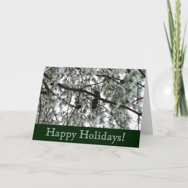 Snow Covered Pine Holidays Card (Front)