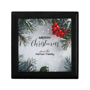 Snow-Covered Pine, Holly Berries, Non Photo Gift Box