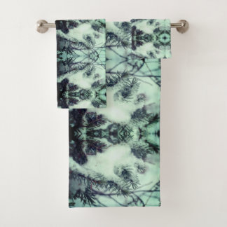 Snow Covered Pine Needles Winter Nature Abstract Bath Towel Set
