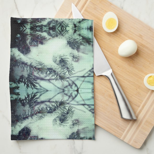 Snow Covered Pine Needles Winter Nature Abstract   Kitchen Towel (Quarter Fold)
