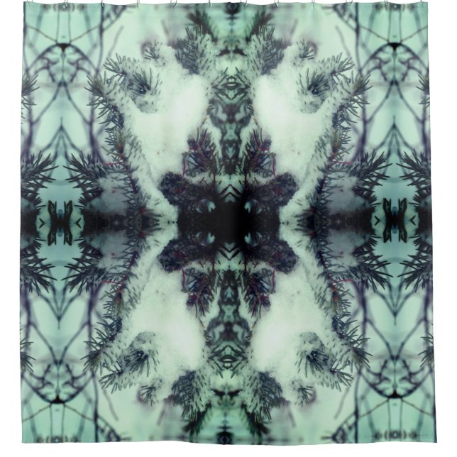 Snow Covered Pine Needles Winter Nature Art Shower Curtain (Front)