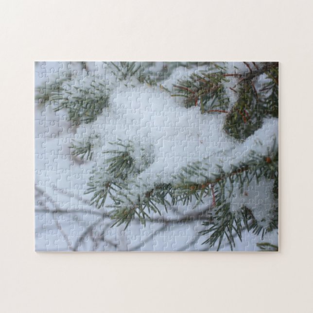 Snow Covered Pine Needles Winter Nature  Jigsaw Puzzle (Horizontal)