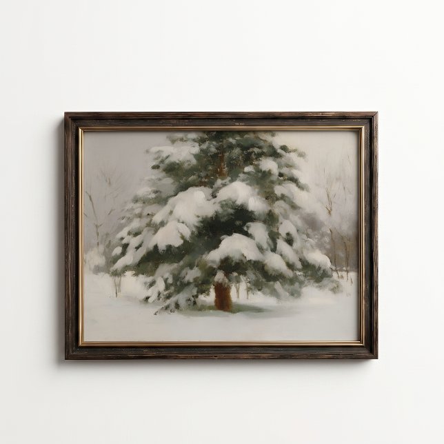 Snow Covered Pine Tree Winter Poster (Snow Covered Pine Tree Wall Art Poster - close-up view (frame/decor not included))