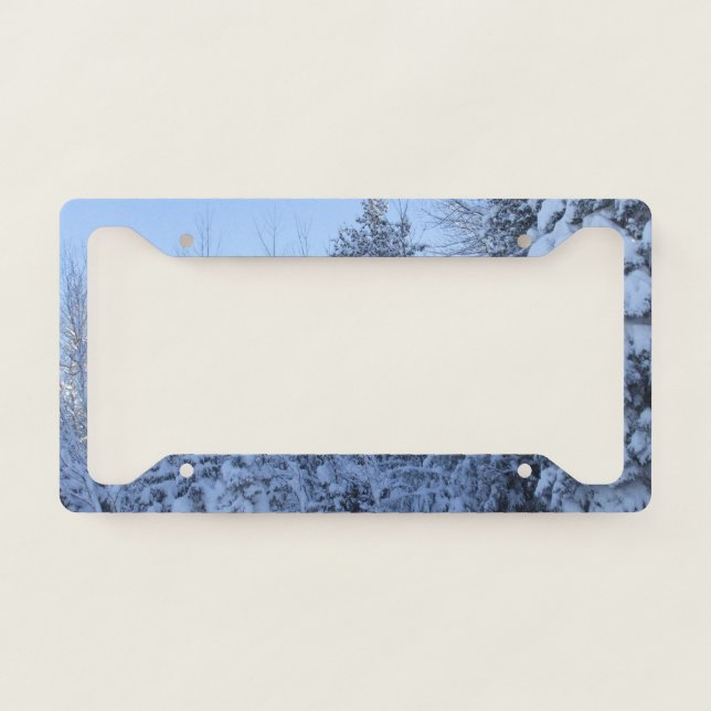Snow Covered Pine trees and Bare Trees License Plate Frame (Front)