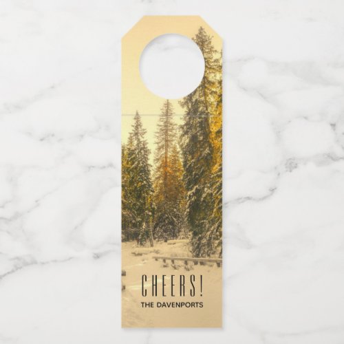 Snow Covered Pine Trees Forest Nature Photo Bottle Hanger Tag