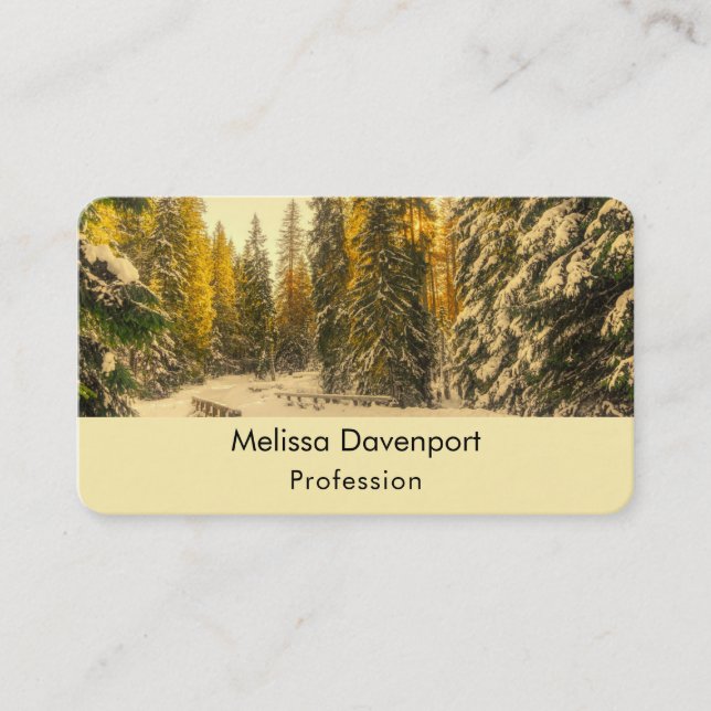 Snow Covered Pine Trees Forest Nature Photo Business Card (Front)