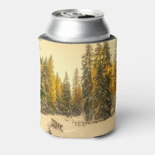 Snow Covered Pine Trees Forest Nature Photo Can Cooler (Can Back)