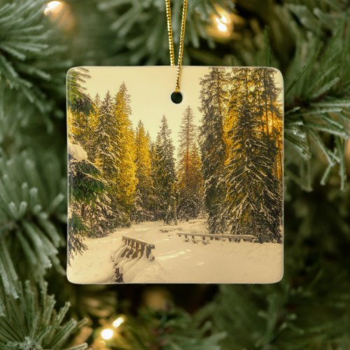 Snow Covered Pine Trees Forest Nature Photo Ceramic Ornament