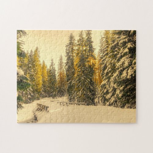 Snow Covered Pine Trees Forest Nature Photo Jigsaw Puzzle