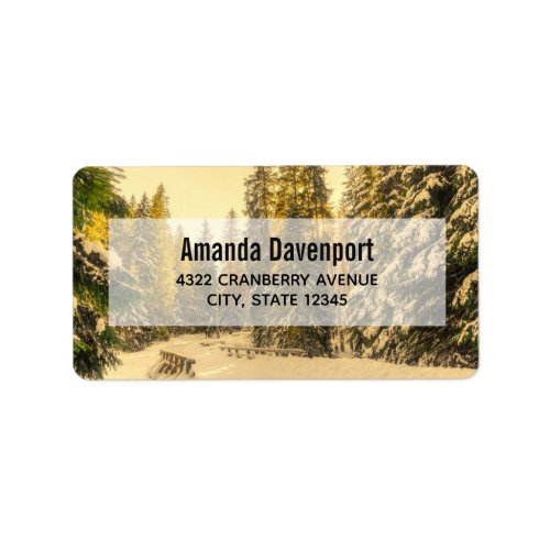 Snow Covered Pine Trees Forest Nature Photo Label