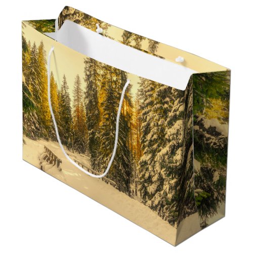 Snow Covered Pine Trees Forest Nature Photo Large Gift Bag