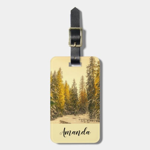 Snow Covered Pine Trees Forest Nature Photo Luggage Tag
