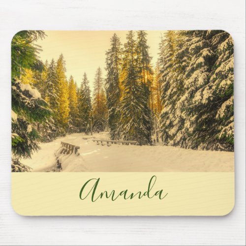 Snow Covered Pine Trees Forest Nature Photo Mouse Pad