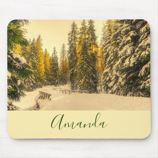 Snow Covered Pine Trees Forest Nature Photo Mouse Pad (Front)