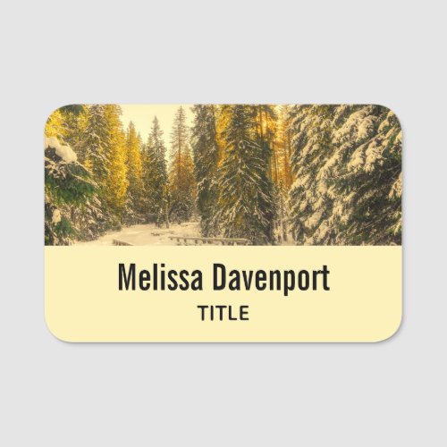 Snow Covered Pine Trees Forest Nature Photo Name Tag