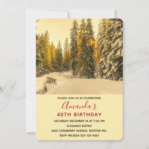 Snow Covered Pine Trees Forest Photo Birthday Invitation