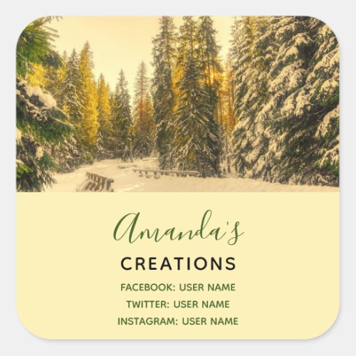 Snow Covered Pine Trees Forest Photo Business Square Sticker