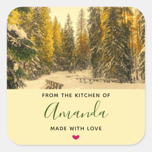 Snow Covered Pine Trees Forest Photo Kitchen Square Sticker