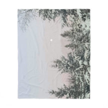 Snow Covered Pine Trees Moon Sunset