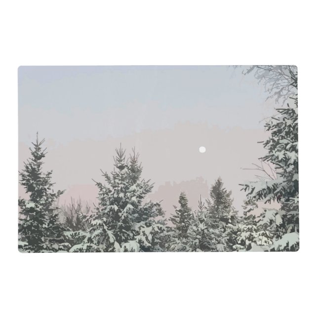 Snow Covered Pine Trees Moon Sunset Placemat (Front)
