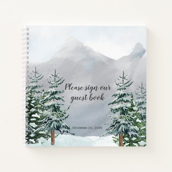 Snow Covered Pine Trees Mountains Snow Guest Book