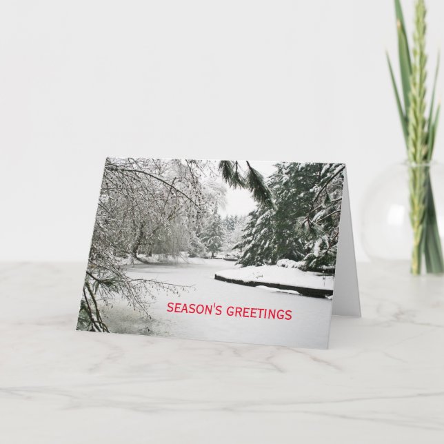 Snow Covered Pond Folded Holiday Card (Front)