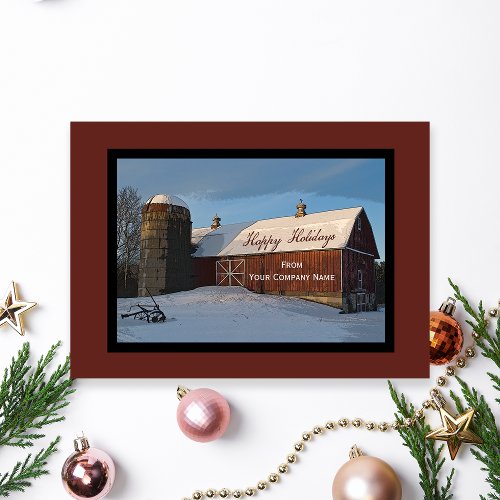 Snow Covered Red Barn Business Happy Holidays Invitation