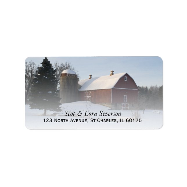 Snow Covered Red Barn Return Address Label (Front)