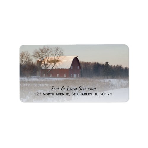 Snow Covered Red Barn Return Address Labels