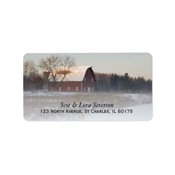 Snow Covered Red Barn Return Address Labels