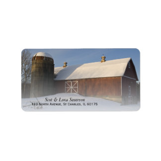 Snow Covered Red Barn Return Address Labels