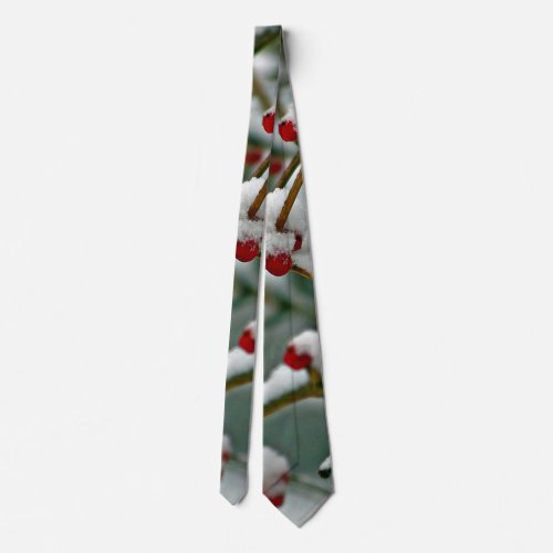 Snow_covered red berries neck tie