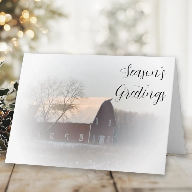 Snow Covered Red Country Barn Business Christmas Holiday Card (Creator Uploaded)